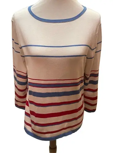 Pendleton Long Sleeve Striped Red White & Blue Scoop Neck Silk Blend Vintage Swe