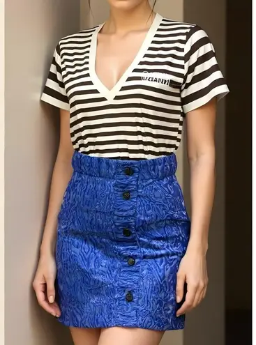 Ganni Striped Software V-Neck Shirt, Mole, XS