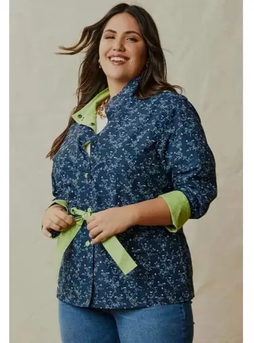 Matilda Jane Women's Navy Blue Floral Lime Green Utility Jacket 2X