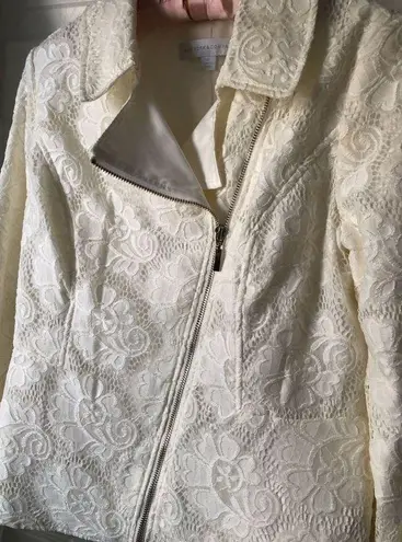 New York & Co. Lace peplum full zip up Moto blazer jacket, size M