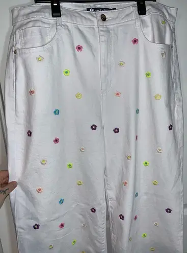 Tractr Blu White Straight Leg Flare Jeans Colorful Embroidery Flower Size 12/31