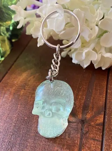 Handmade Resin Clear Light Green Skull 3” Keychain Gothic Backpack Bag Charm NEW
