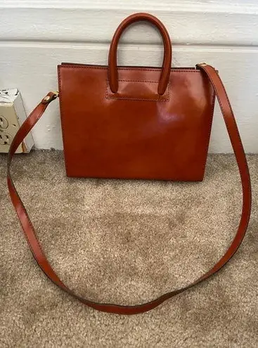 Pratesi Firenze Italian cognac Leather square Satchel Brown cross body bag