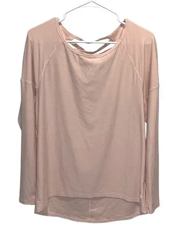 Apana Womens Crew Neck Yoga Hi-Lo Strappy Back Long Sleeve Top Pale Pink Medium