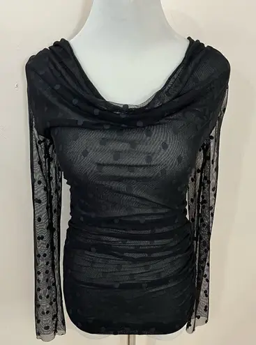 White House Black Market Y2K Sheer Mesh Polka Dot Top XS