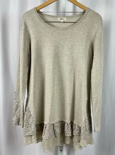 Style & Co  Large Lace Ruffle Sweater Long Sleeve Tunic Fall Winter Oatmeal thumbnail 1