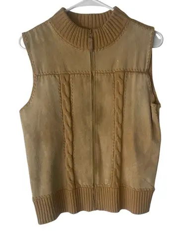 Designers Studio Vintage Size Small Western Leather Tan Cable Knit Vest Brown