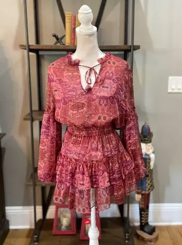 MISA Los Angeles Teya Mini Dress Septima Tapestry Chiffon Womens XS