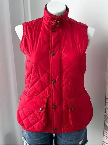 Polo Ralph Lauren Red Quilted Zip Up Snap Vest Women’s Medium Preppy Equestrian