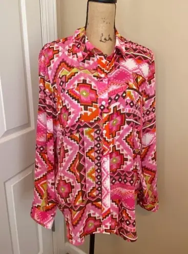 Jones New York Blouse Size XL Multi Color Long Sleeves 100% Polyester Shirt Top