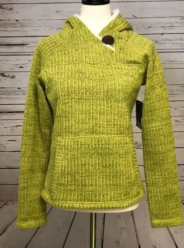 Koppen Sweater Small Knit Hoodie Green Hooded Knit Pullover Fleece Sherpa Lining