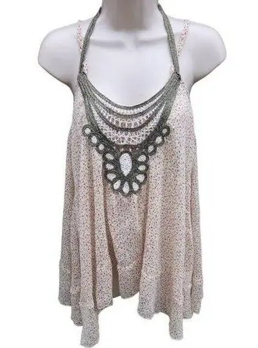 Willow & Clay Women's Small Halter Tank Top Floral Print Ruffle Hem Elastic Back