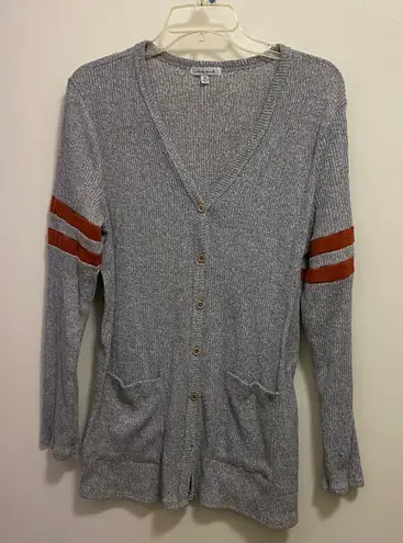 White Birch Womens Gray Cardigan Sweater XL Button Up Varsity Striped Sleeves - Image 1