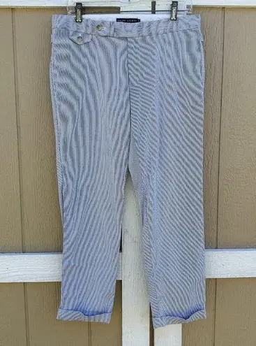 Ralph Lauren  Blue White Stripe Cropped Cuffed Pants Women’s Size 10 Stretch