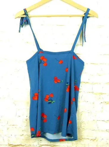 Modcloth  Cherry Bomb Tank Top Womens XS Blue Easy Like a Summer Morning Coquette