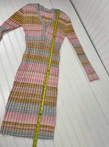 Willow & Wind Striped Multi Color Knit Long Sleeve Henley Sweater Dress Size S Pink