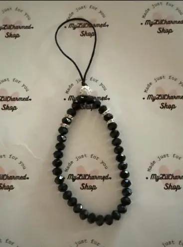 Handmade Cell Phone Charm Strap Black Glass Beads New