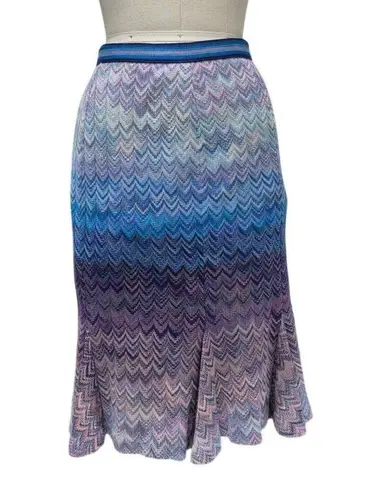 Missoni Blue & Purple Classic Zigzag Knit Skirt w/ Pleats 6/42/Blue Cotton Top