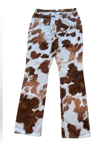 We Wore What  Brown and White Cowhide Pattern Bootcut Jeans - Image 2