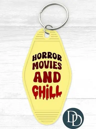 Horror movies and chill retro motel‎ keychain Yellow