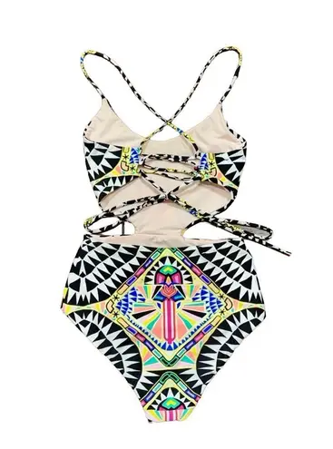 Mara Hoffman Cosmic Fountain Lace Up Cut Out One Piece Swimsuit Bathing Suit