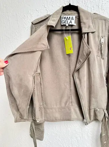 Pam & Gela Asymmetrical Zip Army Moto Utility Jacket Olive Green Women's Small