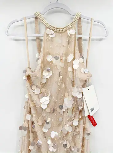 Mac Duggal 10878 Porcelain Crystal Embellished Cascade Open Back Column Gown