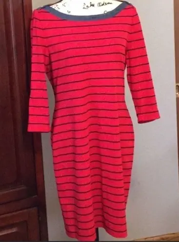 Tommy Hilfiger  BOATNECK STRIPED RED DENIM NAUTICAL STRETCH KNIT DRESS XS