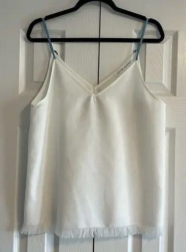 After Market Women’s White Tank Top with Blue Thin Straps and Fringe Bottom