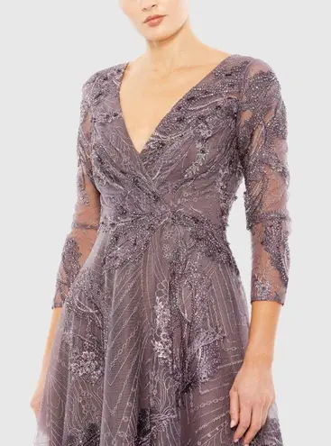 Mac Duggal NWT 20336 Purple Embellished Wrap Over 3/4 Sleeve Dress Size 12