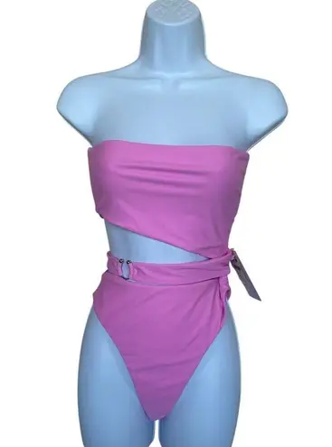 Lovewave Pink Strapless One Piece Swimsuit SMALL Cutout Monokini Cheeky $128 NEW