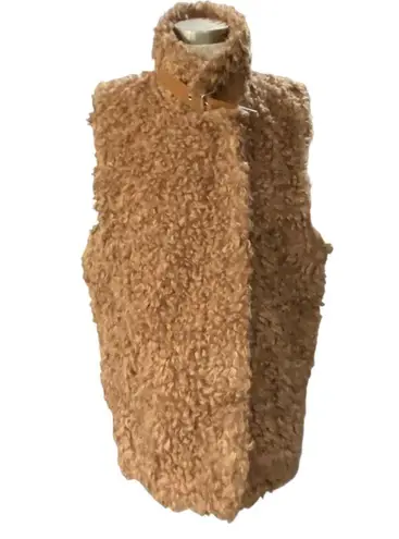 INC International Concepts Tan Faux Fur Sleeveless Sherpa Vest Size medium