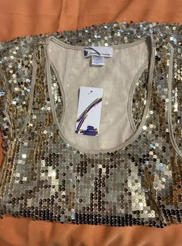 IMAGINARY VOYAGE Tank Top Large Sequin Club Sparkle Bling Party Evening Lined