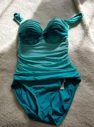 Bleu Rod Beattie Bleu by Rod Beattie Shirred Ombré One-Piece Swimsuit in Sea Dive Women's Size 6