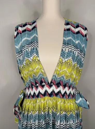 Gorgeous America and Beyond Chevron Pattern Beach Bathing Suit Coverup Dress Blue Size L
