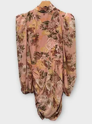 Lavish Lice LAVISH ALICE Floral Long Sleeve Open Back Chiffon Minidress Size US/6