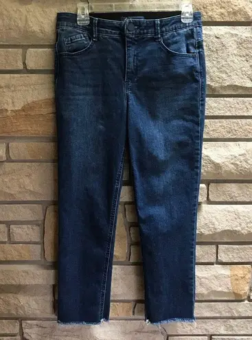 Democracy Ab Solution Straight Leg Jeans Dark Wash raw hem Rainbow thread 6