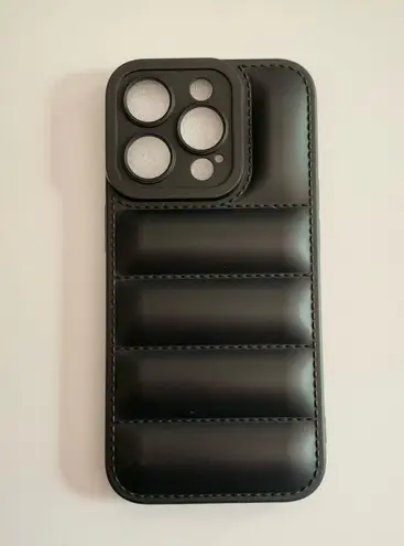 Black Faux Leather Plastic Quilted Iphone 15 Pro Phone Case