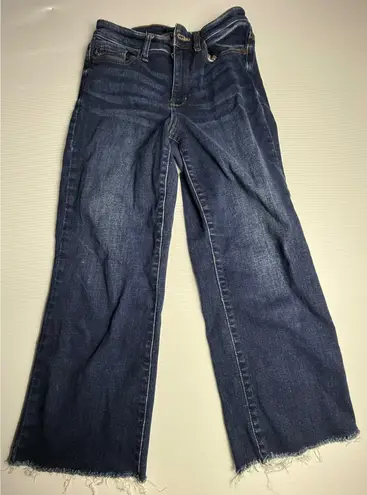 Judy Blue Wide Leg Cropped Jeans Distressed Frayed Hem Dark Wash Size 5 27