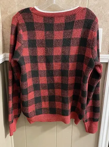 Holiday Time Red Christmas Sweater Women's Size Large (12-14) Buffalo Check