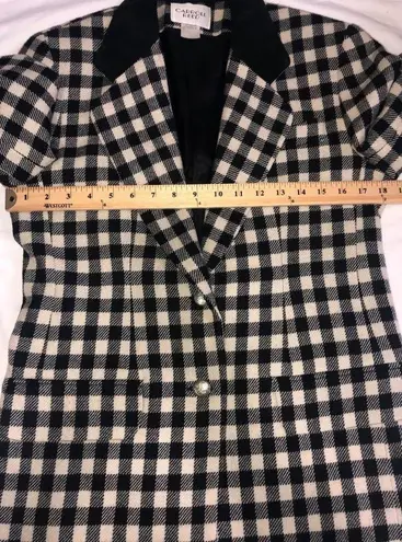Carroll Reed Size 6 Blazer Black Jacket White Check Suede Collar Wool USA FLAWED
