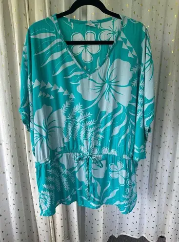 Makai Beach Hawaii Hawaiian Aloha Hibiscus Floral Batwing Drawstring Blouse S/M Size M