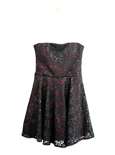 Love Reign Strapless Black Lace Overlay Dress Sz M Sequin Grunge Whimsigoth HOCO