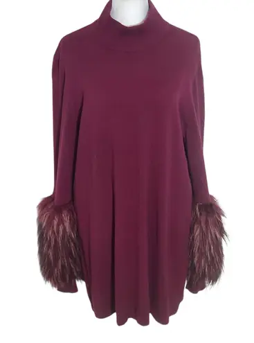 Alfani Burgundy Sweater with Faux Fur Cuffs Size 1X Oxblood Mock Neck Sweater Red