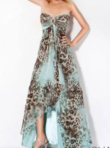 Jovani  Strapless Animal Print Prom Formal Dress Turquoise Blue Brown Size 0 NWT