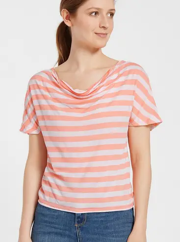 Excellent New York & Company Pink White Striped Cowl Neck Top Size Medium
