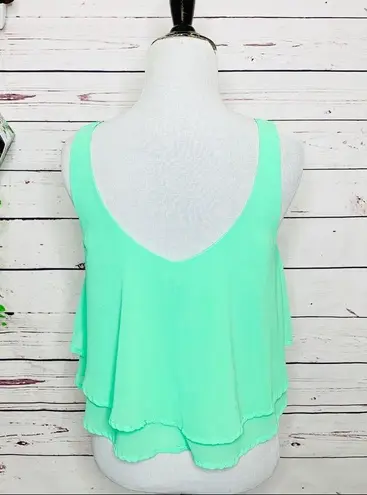 Iris  Mint Green Layered Flounce Festival Crop Top Tank Top Size Small