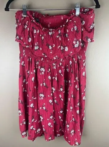 American Eagle  strapless red floral ruffle dress sz Large NWT