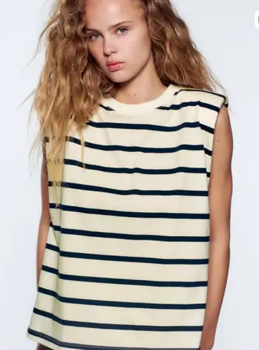 ZARA  Navy Striped Sleeveless Top with shoulder pads small