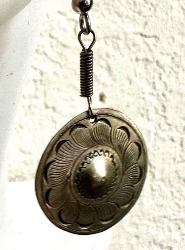 Silver tone round disc drop earrings